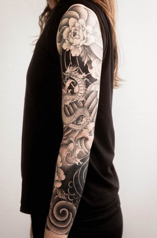 Japanese full sleeve tattoo for women by @markoff_tattoo