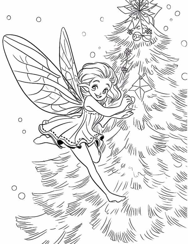 Little fairy decorating the Christmas tree