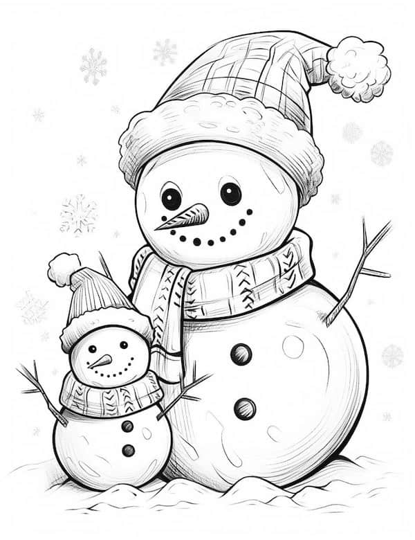 Mama and baby snowman coloring page