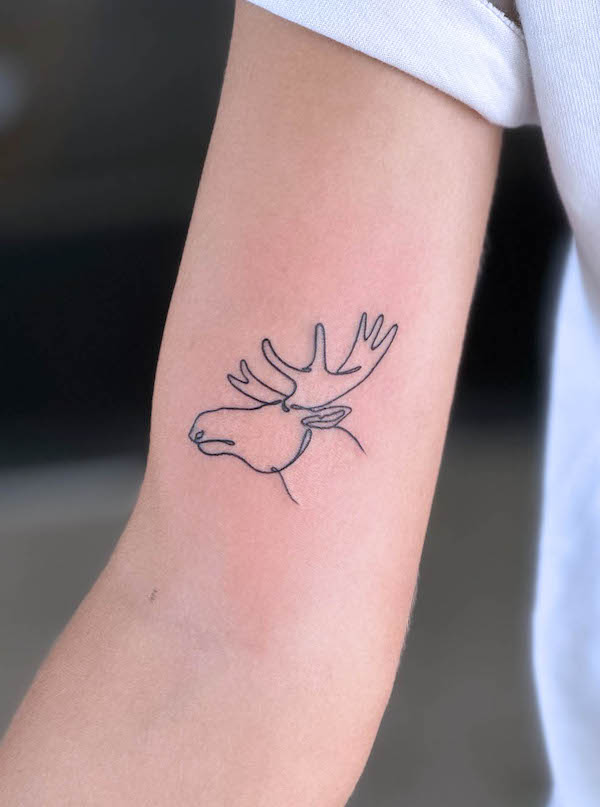 One-line deer tattoo by @port.stbd