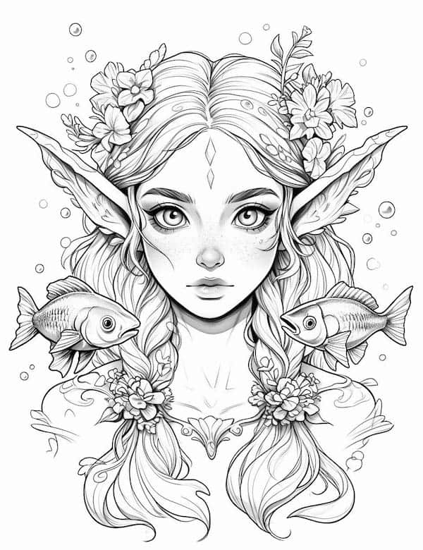 Pisces elf coloring page