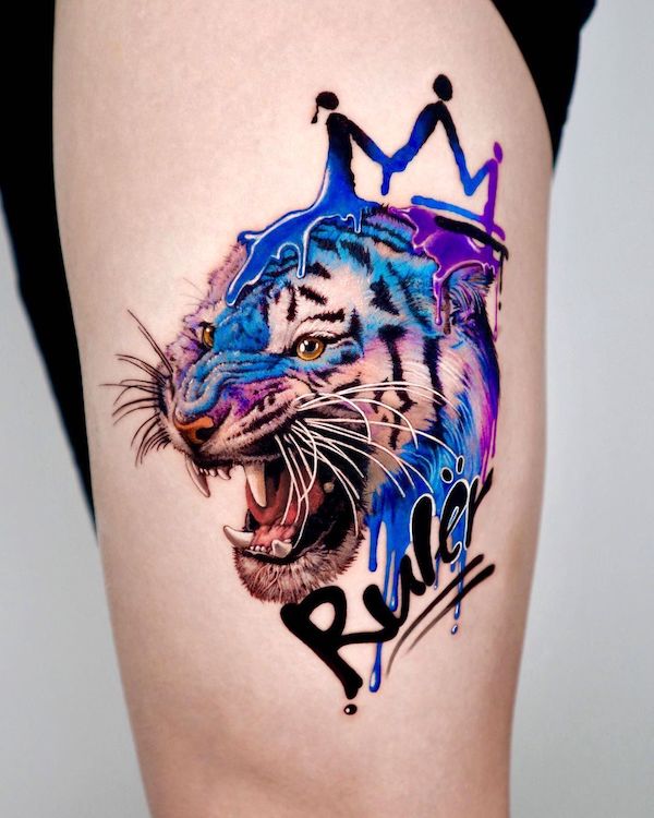 Street-inspired tiger by @orot_tattoo