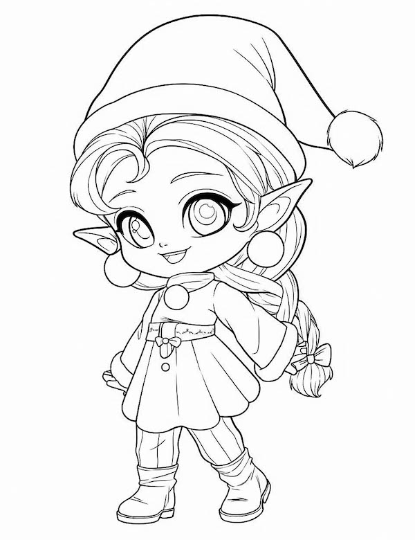 Simple Christmas elf coloring page