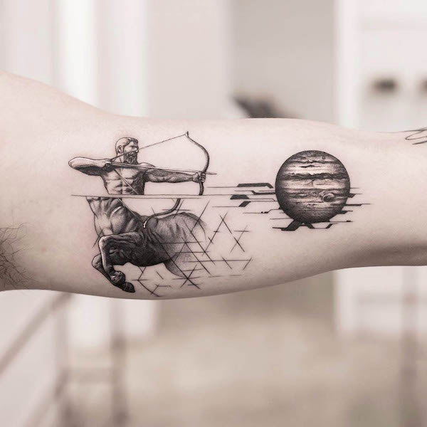 The archer Sagittarius tattoo by @victordelfueyo
