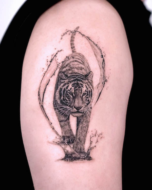 Water tiger tattoo by @start.your.line