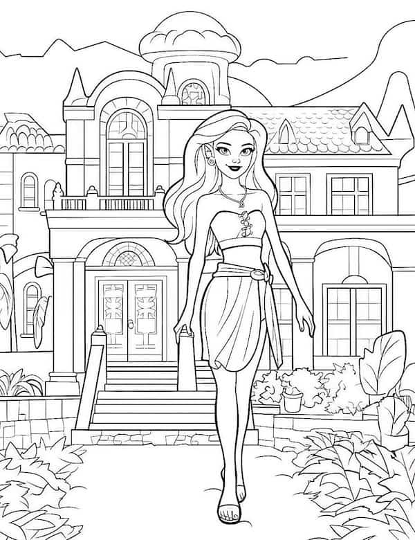 Barbie and dream house coloring page