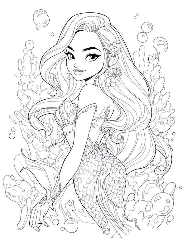 Beautiful Barbie mermaid coloring page