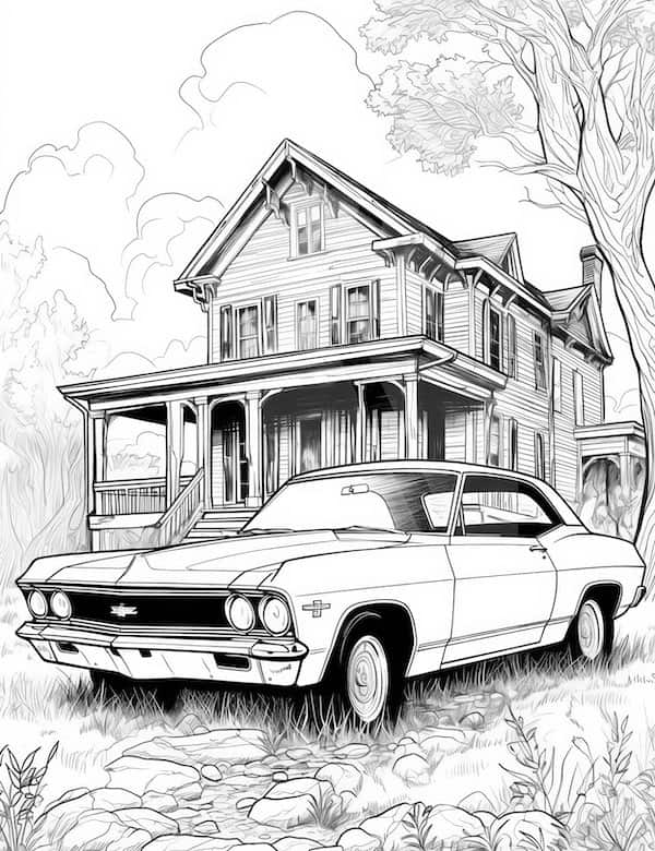 Car by a country house