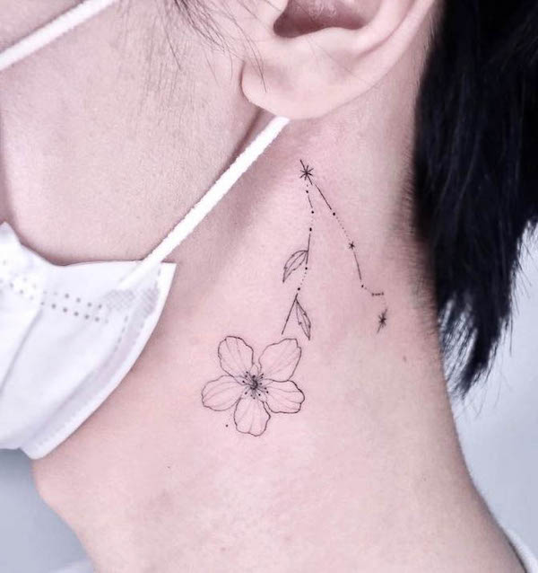 Cherry blossom and zodiac tattoo by @seoin.tt_