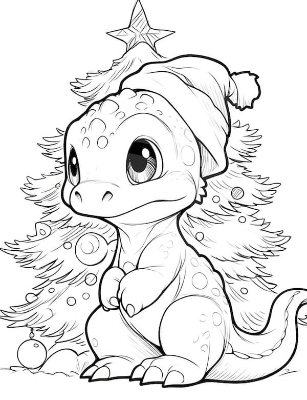 Christmas baby dragon coloring page for kids