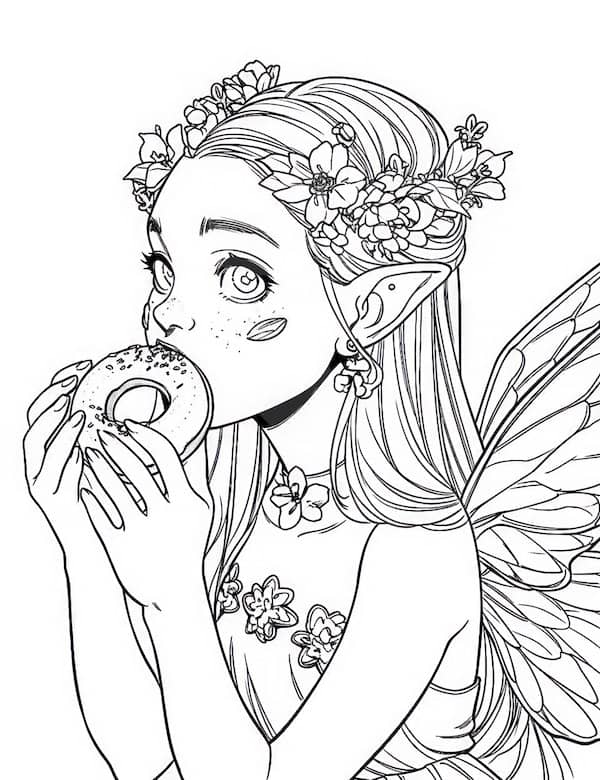 Cute fairy eating a donut