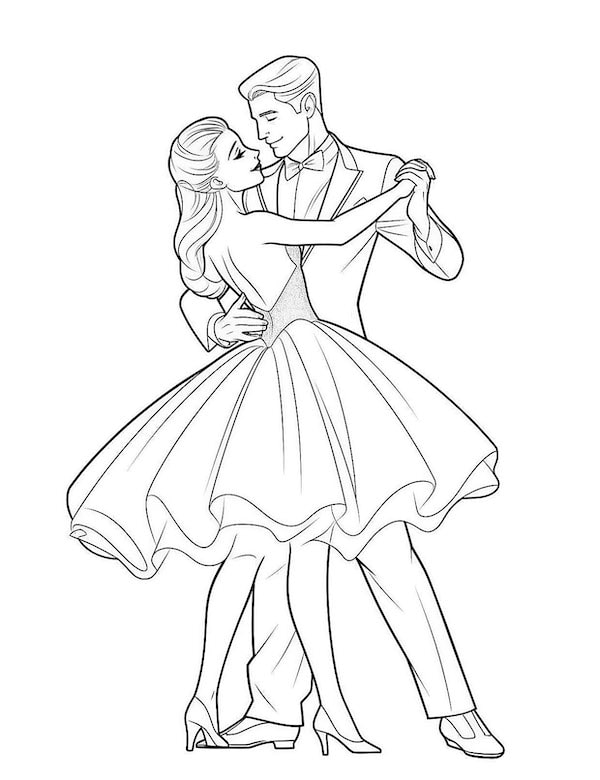 Dancing Barbie and Ken coloring page for kids