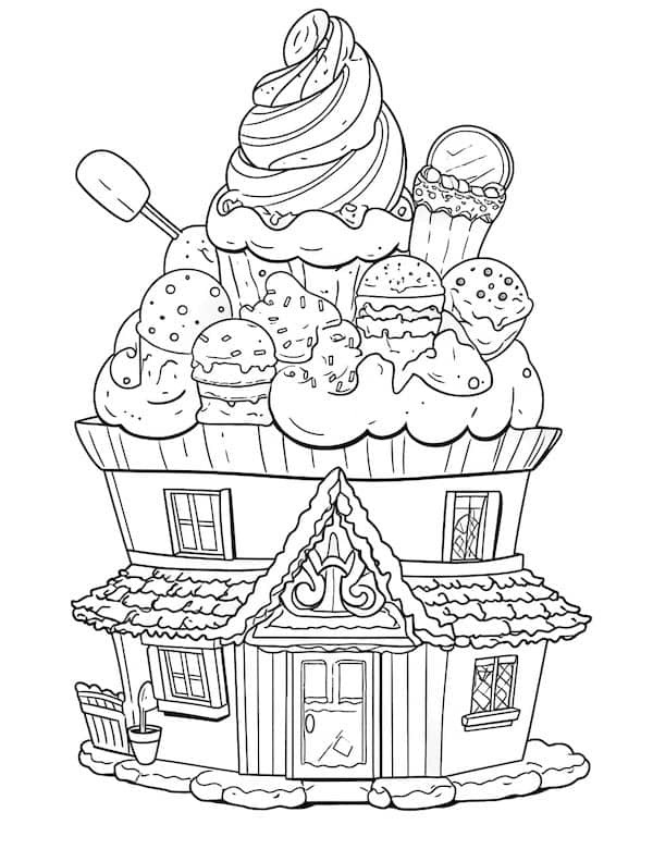 Fantasy ice cream house coloring page