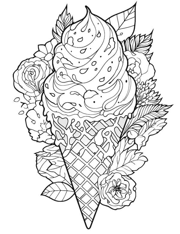 Floral ice cream coloring page