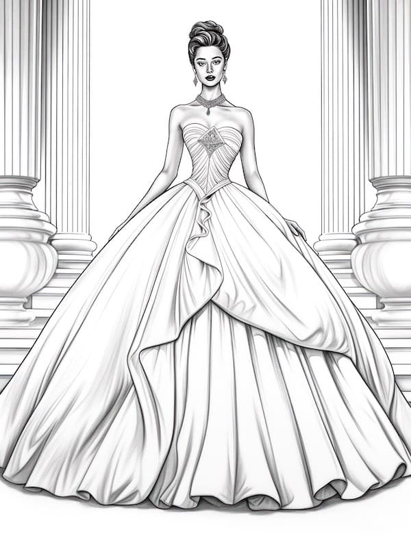 Glamorous wedding gown coloring page