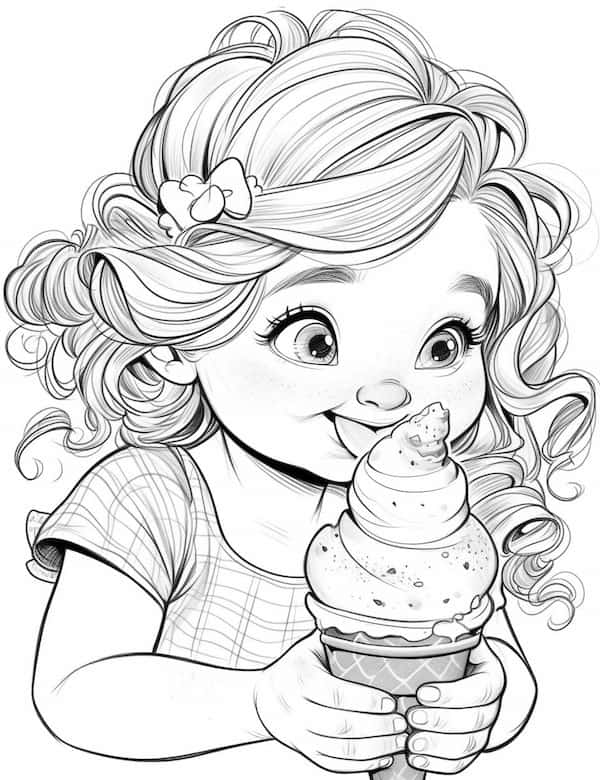 Happy baby girl biting her ice cream