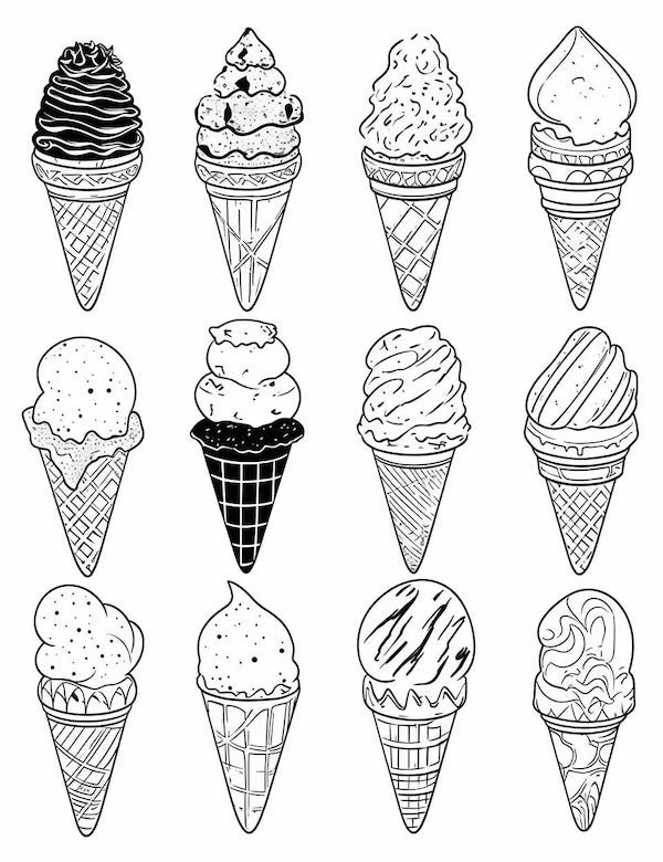 Ice cream flavors coloring page