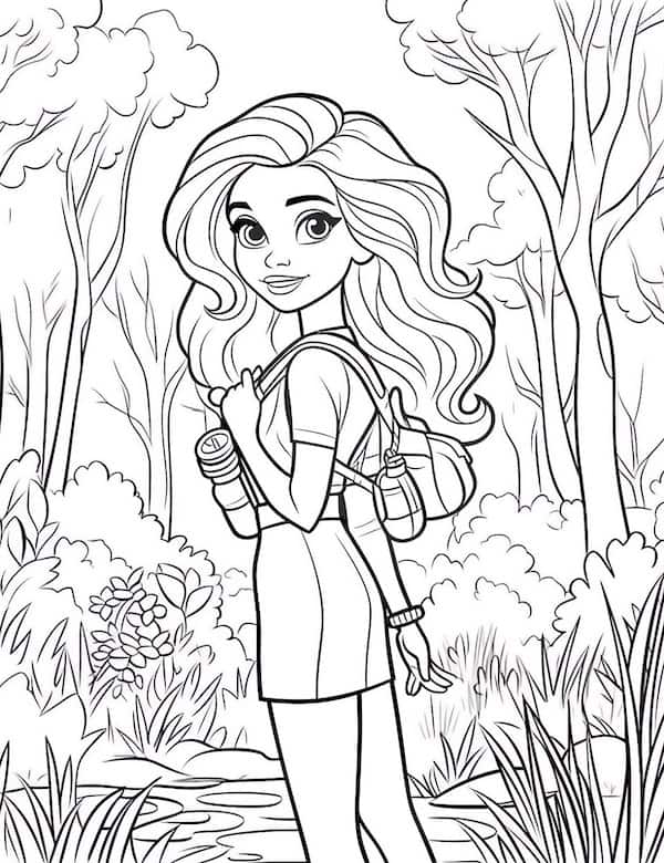 Jungle explorer Barbie coloring page for kids