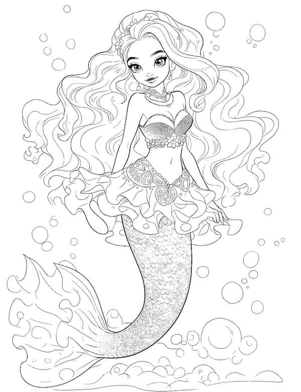 Little Barbie mermaid coloring page