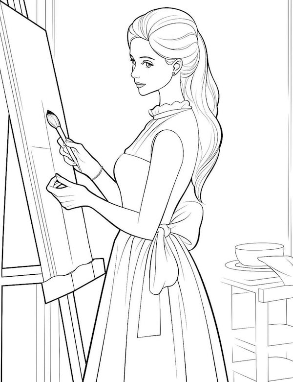 Painter Barbie coloring page for kids