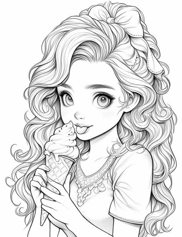 Princess eating ice cream coloring page