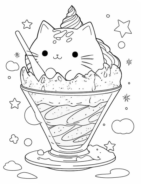 Pusheen cat ice cream coloring page