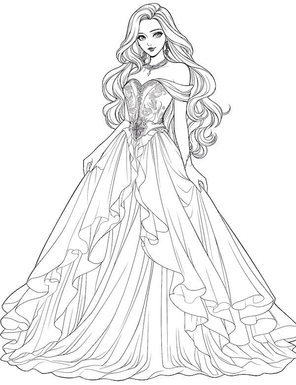 Cute ball gown coloring page