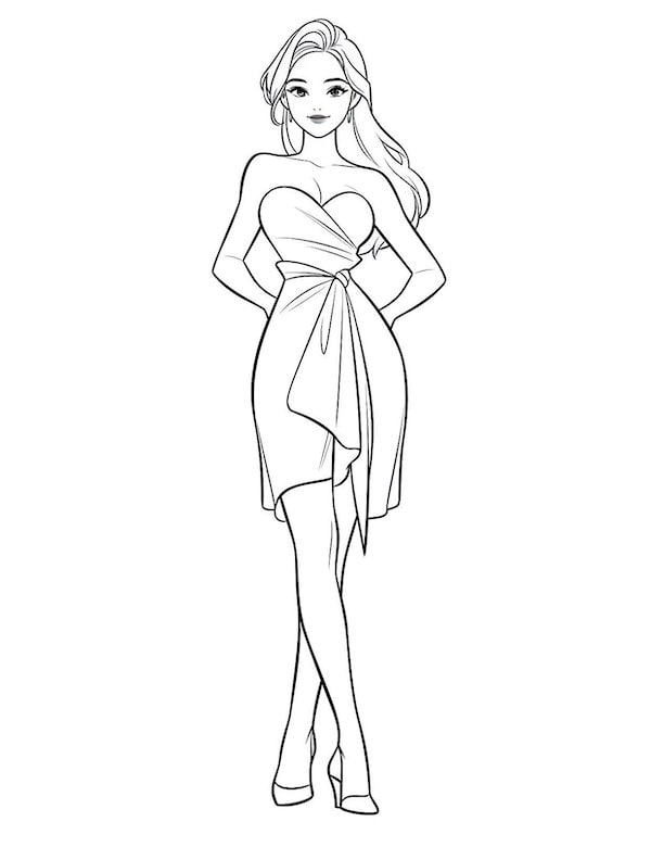 Simple full body Barbie coloring page for kids