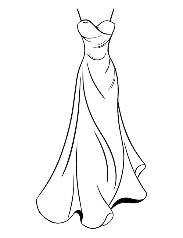 Simple long dress coloring page for kids