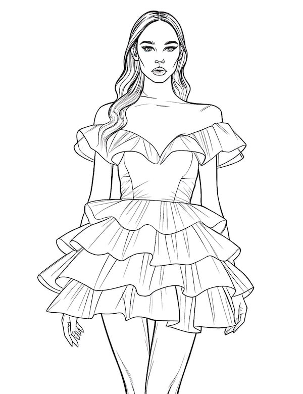Simple peplum dress coloring page for kids