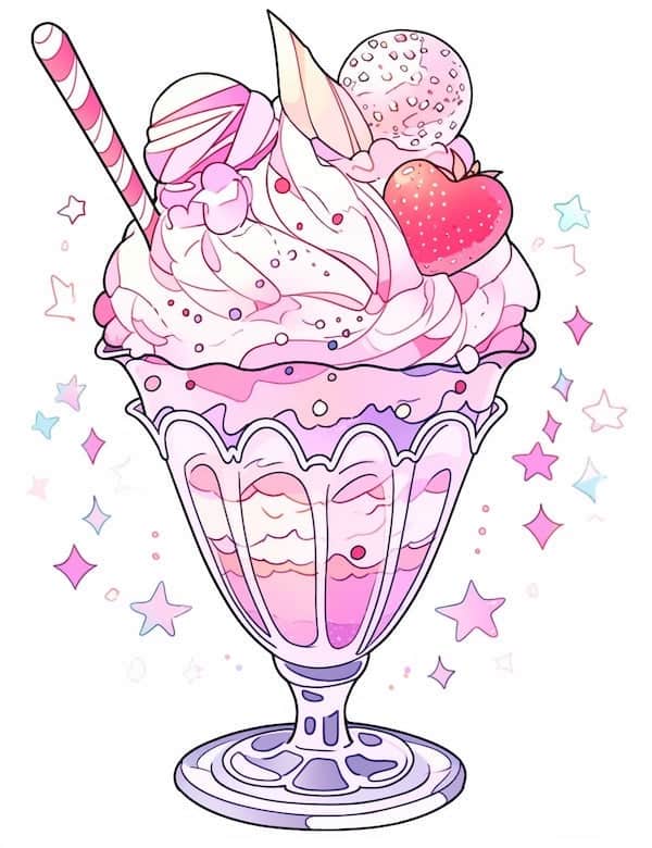 Sundae ice cream coloring page colored