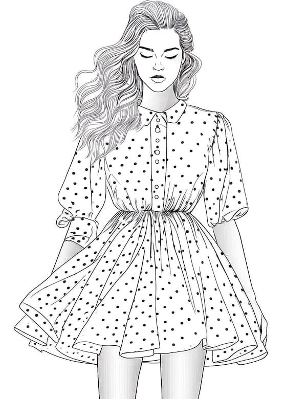 Super cute polka dot dress coloring page