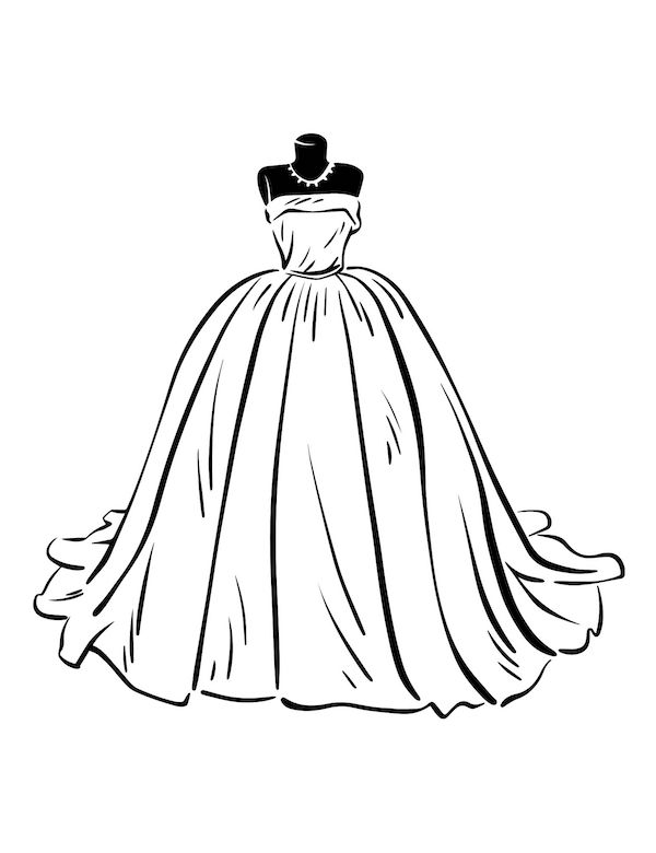 Timeless wedding gown coloring page for kids