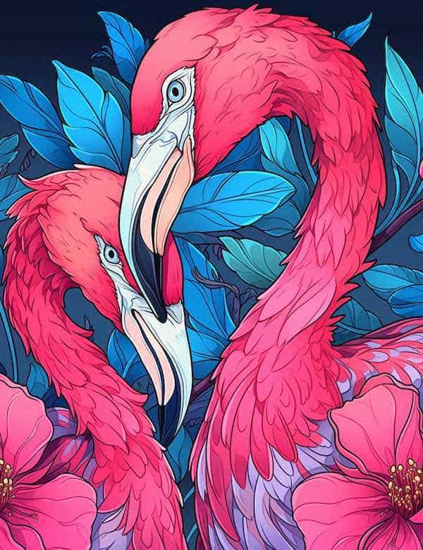 A pair of flamingos coloring page_colored
