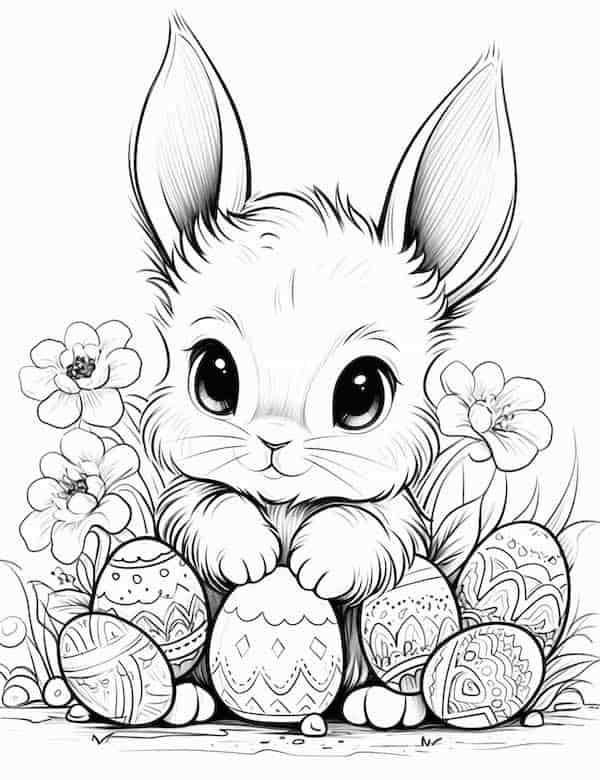 Baby bunny and Easter eggs coloring page