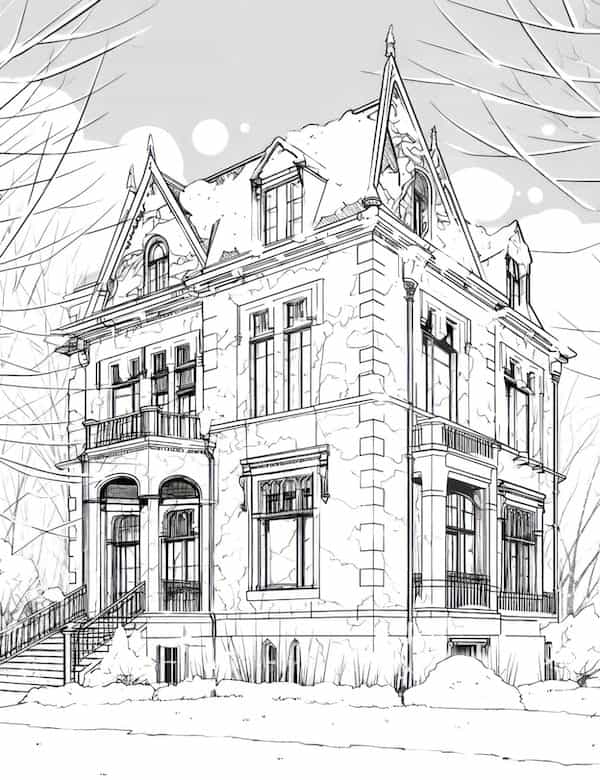Beautiful winter house coloring page