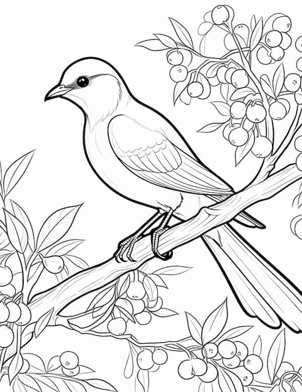 Bird and berries coloring page
