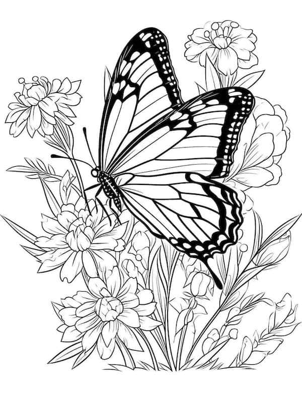 Butterfly Coloring Book For Adults: 85 Beautiful Flower Designs