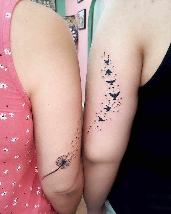Dandelion matching tattoos by @wayangkulittatu