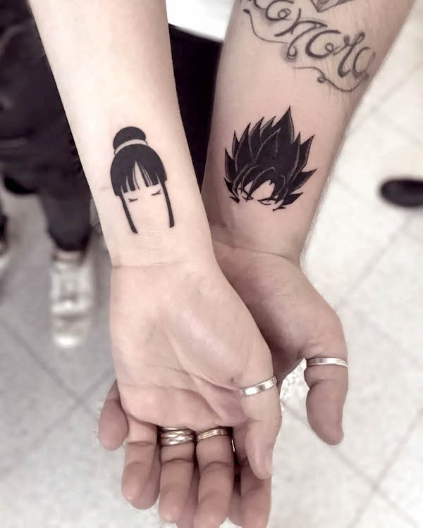 Dragon Ball couple tattoos by @jessica.besaly