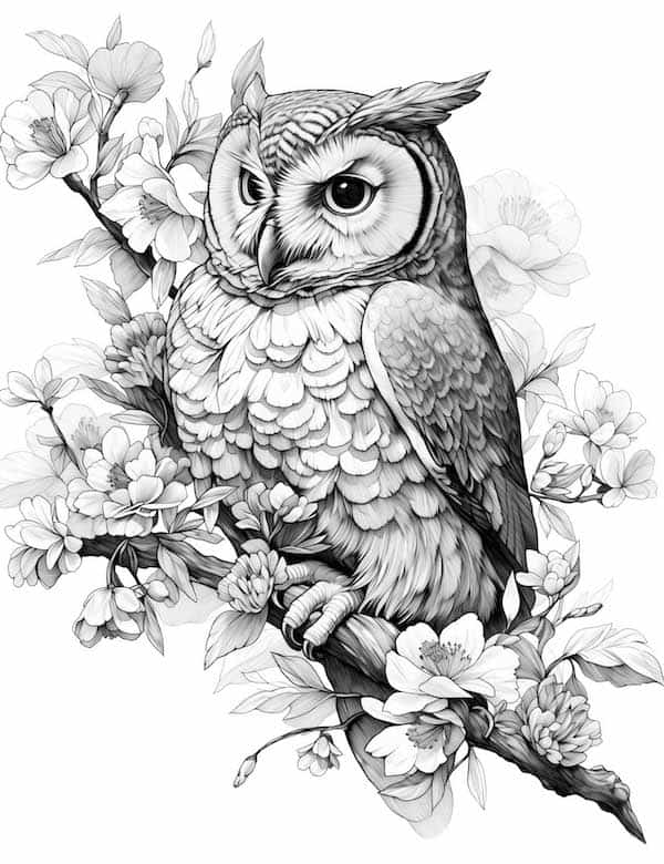 Realistic owl coloring page