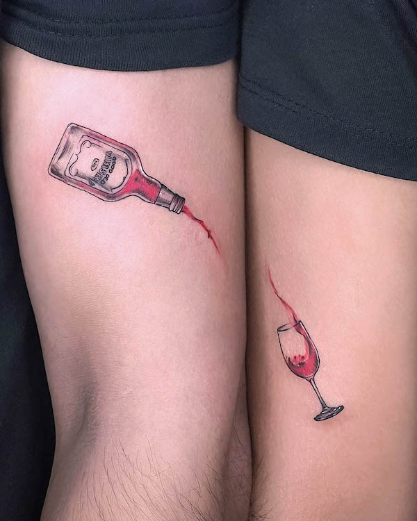 Wine and glass tattoos by @bossman_tattoos