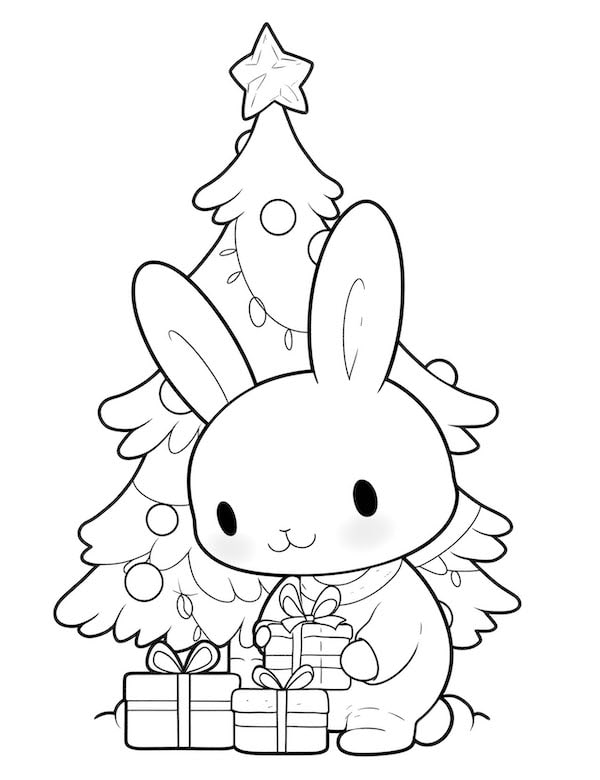 Adorable little bunny and Christmas tree