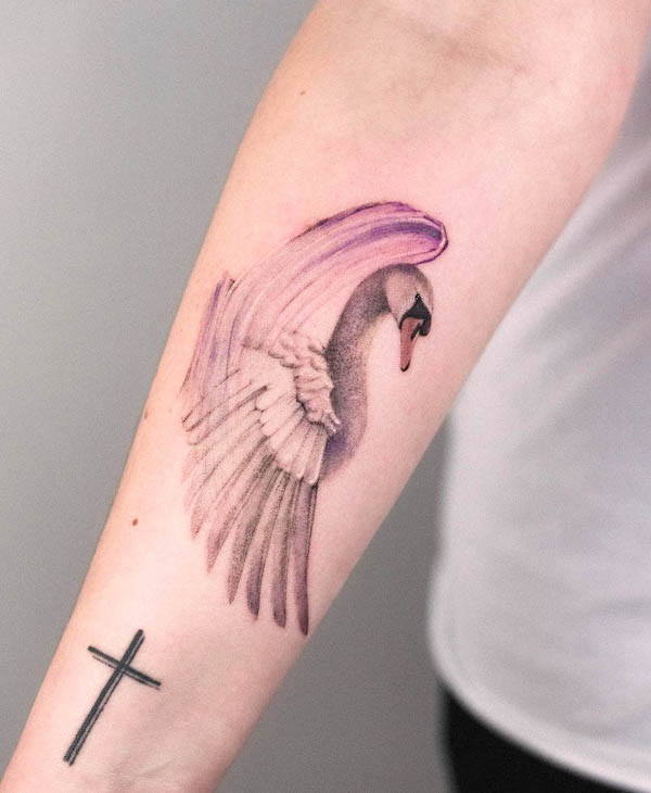 Artistic swan tattoo by @seatattoo.mood