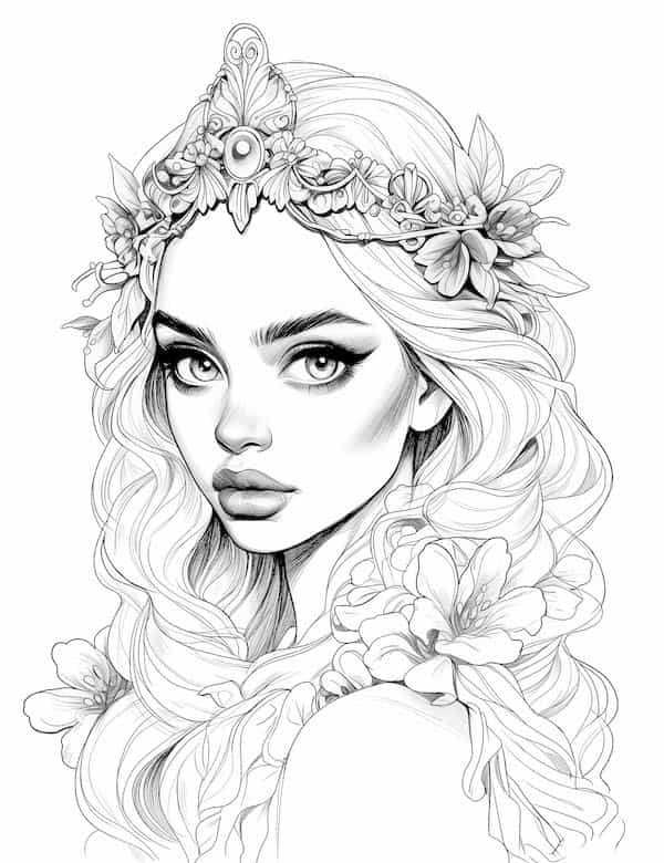 Beautiful fairy with a crown coloring page