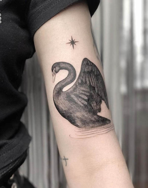 Black swan arm tattoo by @melty.pokes