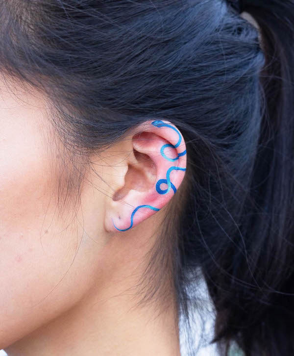 Blue snake ear tattoo by @heeyajenny