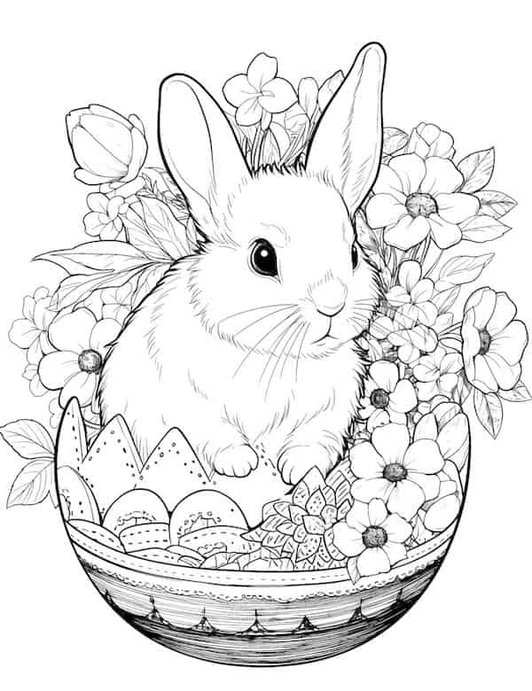 Bunny in an Easter egg coloring page