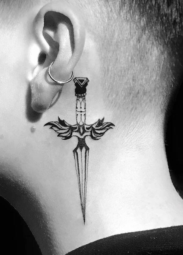 Dagger tattoo behind the ear by @art.h.ink_tattoos