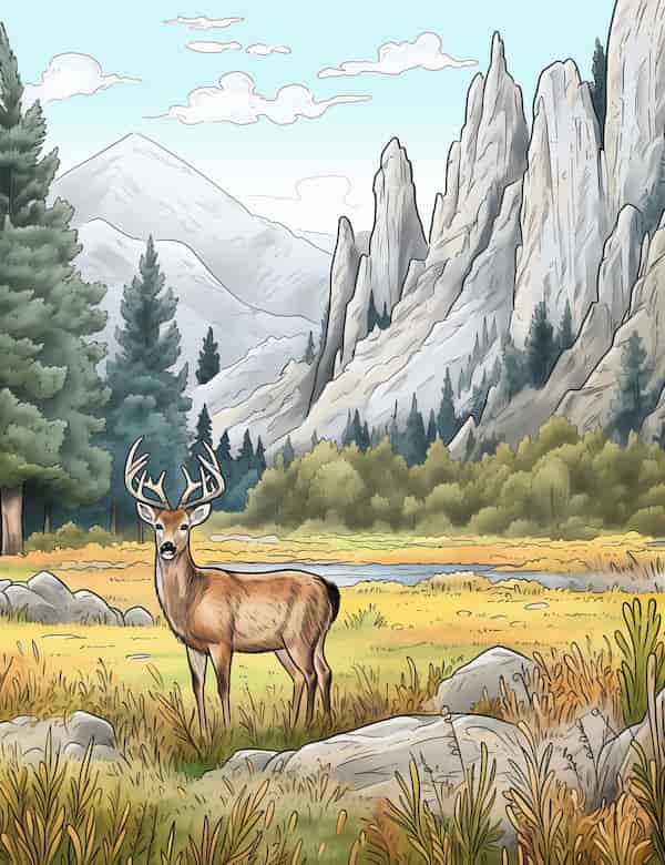 Deer in Yosemite National Park coloring page_colored